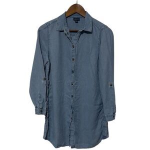 J. Jill Denim Long Sleeve Button Up Tunic with Side Button Slits Blue Small